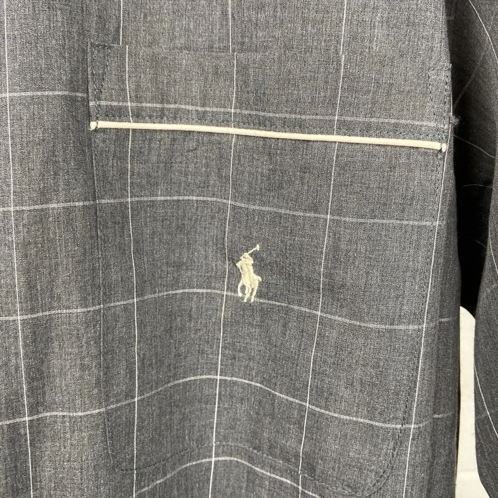 NWT POLO Ralph Lauren Men's Pajamas Sleep Shirt MEDIUM Grey Plaid‎ Cotton Pony